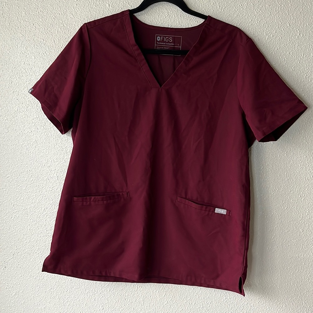 Figs Casma Scrub Top Size Large Burgundy